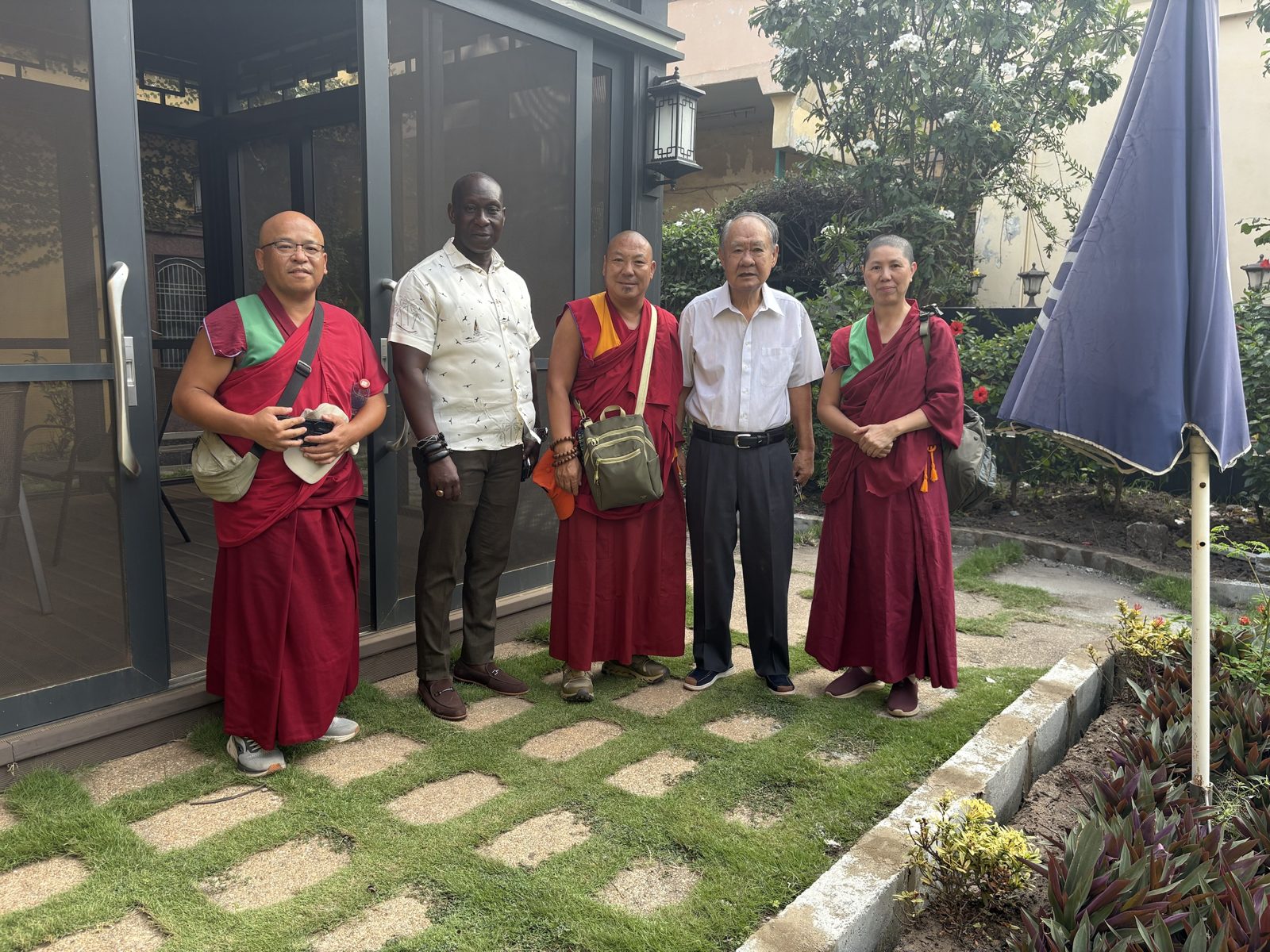 Receiving visiting monastics in the garden